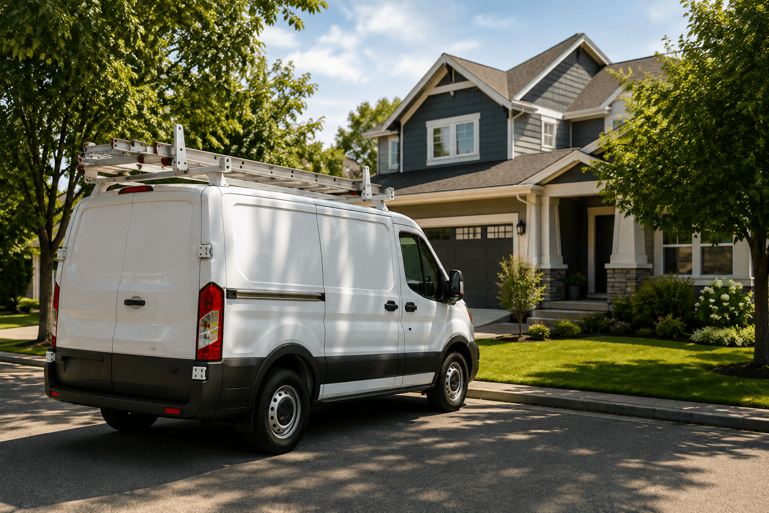 Unbranded work van parked in a residential driveway